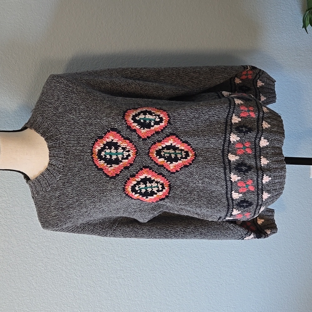 VINTAGE MICHELLE STUART Hand Knit Sweater Gray Pattern Sz Medium Grandmacore 90s